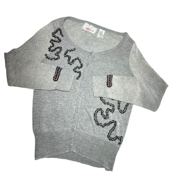 Karen Nicol Anthropologie Cardigan Sweater Women's Size M Gray Black&pink Detail - Picture 2 of 7